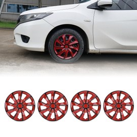 AUTOFREE 17 Inch Wheel Covers Hubcaps Black & Red Lacquer Color, Universal ABS Wheel Rim Covers Clip On Auto Tire Sturdy Guards OEM Style Replacement, Set of 4 Fits for Most Steel Wheels