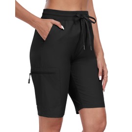MoFiz Hiking Shorts Women Quick Dry Cargo Shorts for Women Lightweight with Zipper Pockets for Outdoor Travel Athletic Golf Casual Summer Black M