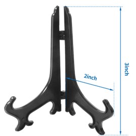 Litoexpe 24 Pcs 3 Inch Black Plastic Easels Plate, Picture Frame Stand Holder Acrylic Display Easels, Baseball Card Display Stand