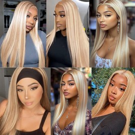 Dokksiiia Two Tone Blonde Color Straight Bundles P27/613 Ombre Human Hair Bundles Highlight Honey/Light Blonde Weave 26/28/30 Inch Double Weft Brazilian Human Hair Extensions