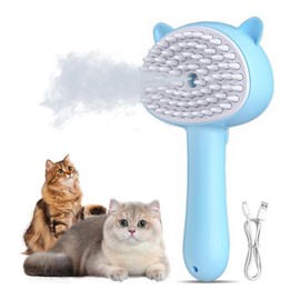 Pet Steam Spray Brush, 4-in-1 Steam Cat Brush with Handle, Rubber Pet Spray Brush, Rubber Pet Spray Brush with Release Button, Dog Comb with Longhair & Shorthair Cat & Dog Cleaner (Blue)