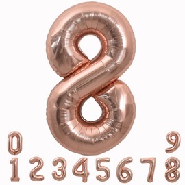 TONIFUL 40 Inch Rose Gold Large Numbers Balloons 0-9, Number 8 Digit 8 Helium Balloons, Foil Mylar Big Number Balloons for Birthday Party Anniversary Supplies Decoration