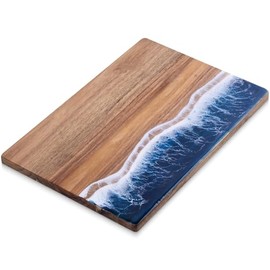 maudibozz Charcuterie Acacia Wood Resin Spliced Board Resin Wave Pattern Cutting Board Cheese Meat Vegetable Steak Cutting Boards Serving Board (Blue)