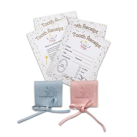 22 Pack Tooth Fairy Receipts with 2 Tooth Pouches (Pink and Blue Each), Tooth Fairy Kit for Kids, Tooth Keepsake Gifts for Boys and Girls, Lost Tooth Gift