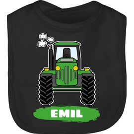 Geschenk mit Namen personalisiert by Shirtracer - Baby Bib - Tractor Trekker Buldog Tug, 2 Black