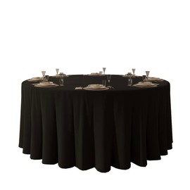 Urby 120 inches Large Black Round Tablecloth for 5-6ft Round Folding Table That Seats 6-8 Guests, for Table with 6 Chairs. Ideal for Party, Wedding, Banquet and Events.