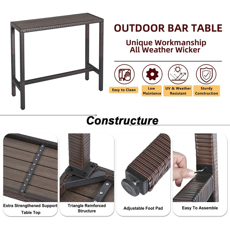Outdoor Bar Table Patio Counter Height Table 45" Long Wicker