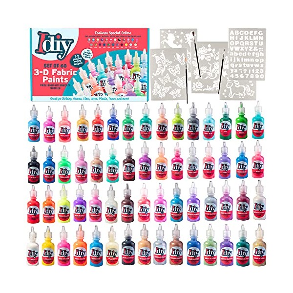 IDIY Fabric Paints, Set of 60 Colors - Bright 3D