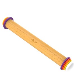 Olforce Wooden Rolling Pin with Removable Thickness Rings for Baking Fondant, Pizza, Cookie, Bread, Pie Crusts,Roller Rod for Dough Thickness, 13.6" with 4 Multicolored Thickness Rings
