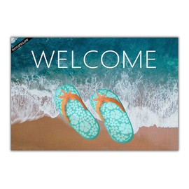DAYLIPILLOW Flip Flops Welcome Mat,Beach Door Mat,Coastal Beach Doormat