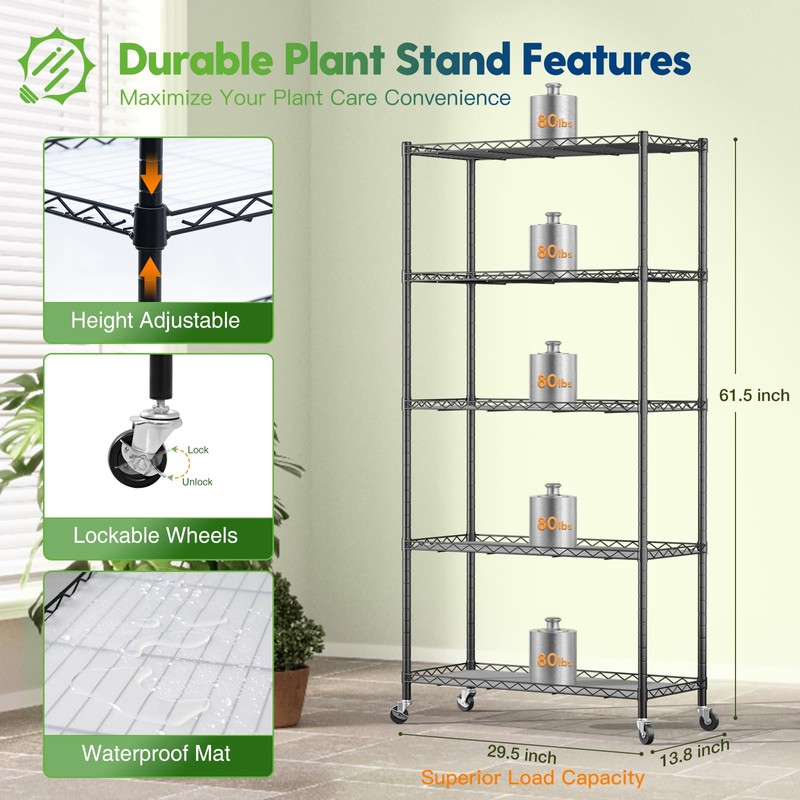 FREELICHT Plant Stand with Grow Light, 5 Tier Adjustable Plant
