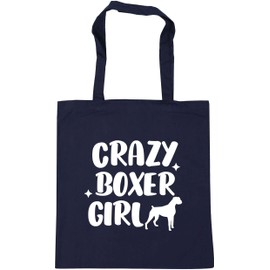 Hippowarehouse Crazy boxer girl - dog Tote Shopping Gym Beach Bag 42cm x38cm, 10 litres