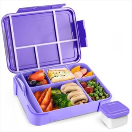 PUWOWYE Children's Lunch Box with Compartments, Bento Box Children, 1330 ml, Leak-Proof Lunch Box for Girls & Boys, Suitable for School, Nursery & Excursions, BPA Free (Purple)