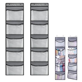 VLUVLA 2 Pack Over Door Storage Organiser, Hanging Storage Organizer with 5 Mesh Pockets Large Capacity Back of Door Storage for Bedroom, Bathroom, Closet