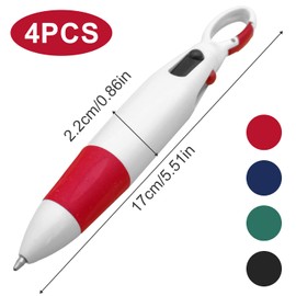 LSYYSL 4 Pieces 4 in 1 Multicolor Ballpoint Pens with 4 Black Lanyards, Retractable Carabiner Ballpoint Pens, All-in-One Color Ink Pens, Office School Stationery Supplies