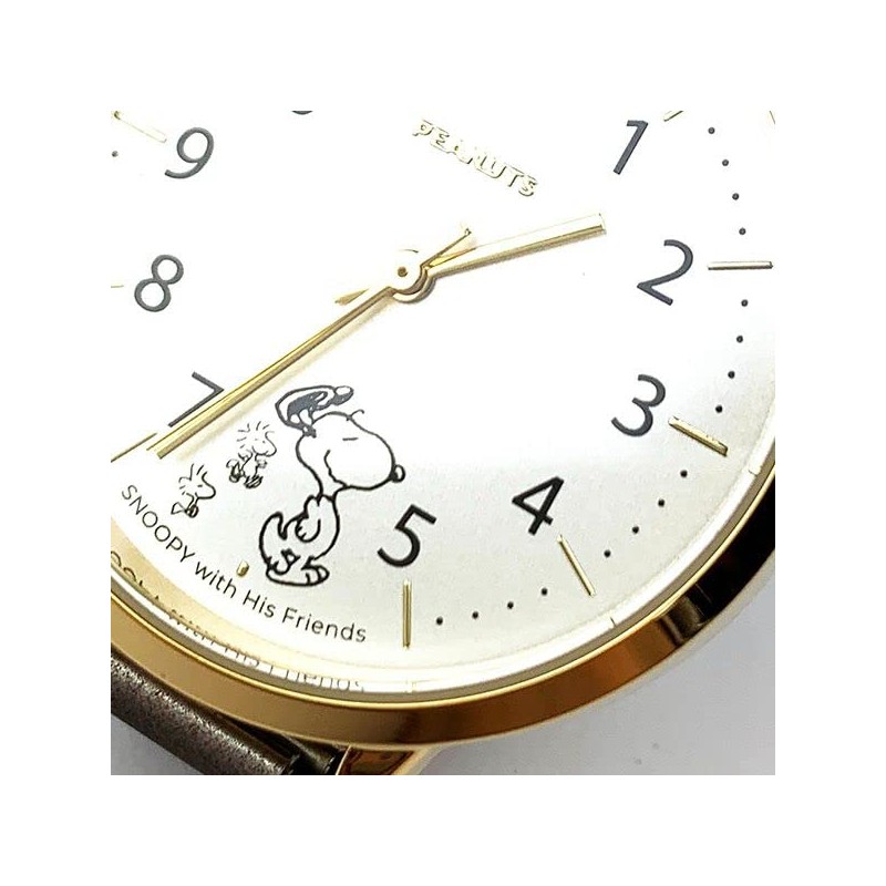Fieldwork PNT027-3 Snoopy Bellows Strap Analog Metal Band Gold Women's