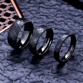 083BASE Tungsten Carbide Ring - 4mm/6mm/8mm Width, Hammered Design, Steel or Black Colour, Unisex Partner Ring or Engagement Ring, Tungsten Carbide