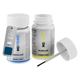 MG PRIME Autolack Lackstift Set für Mercedes 5345 Jaspisblau Metallic/Jasper Blue Metallic Basislack Klarlack je 50ml