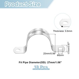 sourcing map 18Pcs Rigid Pipe Straps, 27mm(1.06") 304 Stainless Steel 2 Hole U-Shaped Bracket Tube Hanger Pipe Clamps for Fixing Pipe Cable