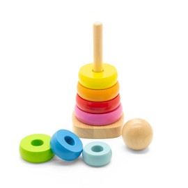 AFH Webshop Stacking Tower Multi Made of Wood, Ring Pyramid, Plug-in Toy, Sorting Game, for Children from 3 Years