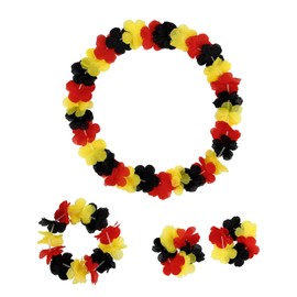 SSKHE 2PC 4-Piece Germany Flag Hawaiian Necklace Set - 1 Headpiece, 1 Flower Necklace & 2 Bangles - Ideal for National Holidays, Parties, Fabric, plastic
