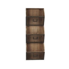 Kate and Laurel Burdock Rustic Wood and Metal Wall Vertical Storage Pockets, Brown
