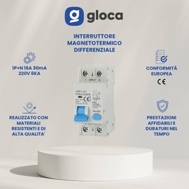 gloca Interruttore Magnetotermico Differenziale 2P 30mA 220V 4.5KA 2 Moduli DIN (16 Ampere)