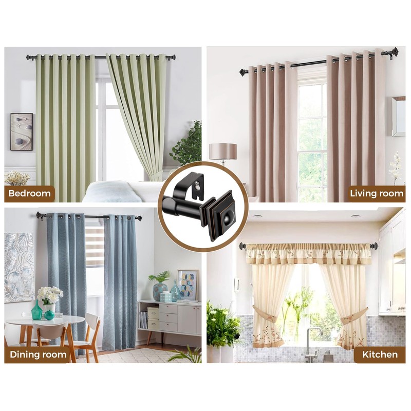 KAMANINA Black Curtain Rods for Windows 72 to 144 Inch,