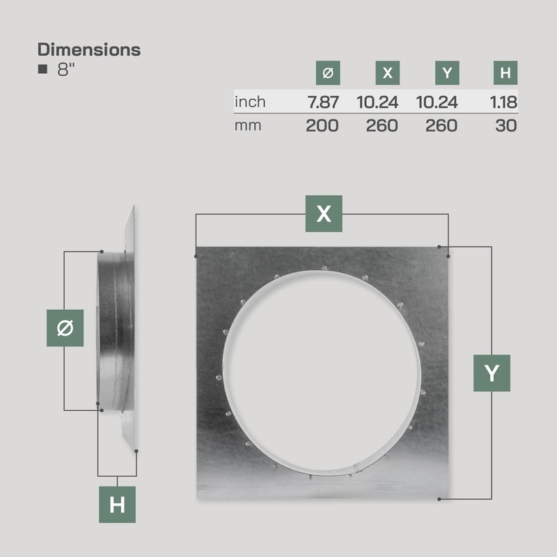 Vent Systems 8" Inch Duct Connector Flange with Square Spigot