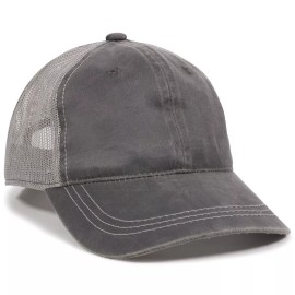 Outdoor Cap HPD-610M Unisex Weathered Cotton Solid Mesh Back Hat - Charcoal/Light Grey, One Size Fits Most