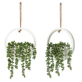 Bqweun 2 Pcs Artificial Hanging Succulents Plants, Faux String of Pearls Plants in Pot with a Lanyard, Hanging Fake Succulent Plants for Bedroom, Small Wall, Living Room Decor