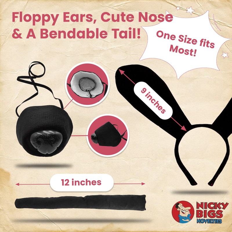 Nicky Bigs Novelties Unisex-Adult Puppy Floppy Dog Ears Headband, Nose