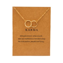 Silver Necklaces for Women Two Interlocking Infinity Double Circles Pendant Necklace Friendship Chain Necklace Jewellery Gifts for Mother Daughter Birthday Christmas With Gold Message Card (Gold)