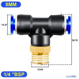 ERGAOBOY 10 pieces 8 mm pipe AD x 1/4 inch BSP branch T piece with plug-in connection for pneumatic screw connections