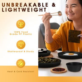 ZIVONA 40-Piece Kitchen Plastic Dinnerware Set, Service for 8, Unbreakable Dish Set - Dinner Plate/Dessert Plate/Bowl/Cup/Fork/Knive/Spoon, for Apartment Essentials, Outdoor Camping,Black