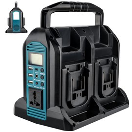 350W Portable Power Supply Inverter Compatible with Makita 18V Battery, 4 Port Power Adapter DC 20V to AC 120V Converter with USB Port, Type-C Port, 300LM LED Light for Camping Emergency(Tool Only)