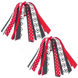 anshome 2PCS Soccer Ponytail Holders for Women Red Black Glitter Hair Ribbons Streamer Soccer Elastic Hair Ties Band Scrunchies Game Day Party Decor Back School Gift for Cheerleader Fans