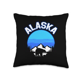 Alaska Bear Alaskan Nature Mountains Gift Alaska Bear | Alaskan Nature Mountains Throw Pillow, 16x16, Multicolor