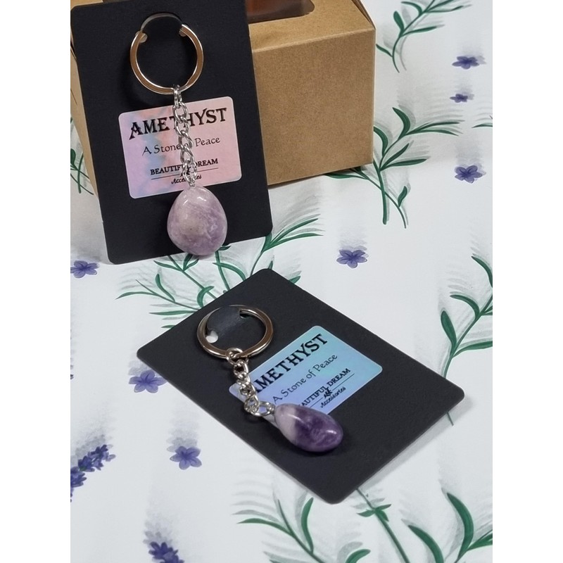 Amethyst Keyring, A Stone of Peace, Tumbled Semi-Precious Stone Key