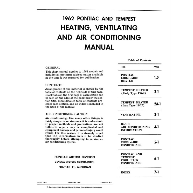 1962 Pontiac HVAC Manual