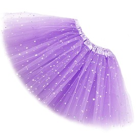 Womens Adult Sparkle Elastic 3 Layered Tulle Tutu Skirt (Light Purple, One Size)