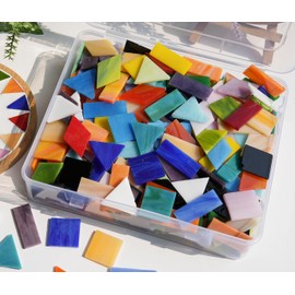Lanyani 2.4lb Bulk Extra-Large Mosaic Glass Tiles, 350 Pieces, Opaque Stained Glass Tile Mosaic Pieces in Vibrant Mixed Colors, 4 Shapes for DIY Crafts and Hobbies