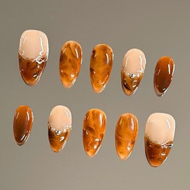 NailVesta DreamWear Collection – 100% Handcrafted 3D Press-On Nails | Reusable, Long-Lasting, Salon-Quality:_Lava Latte_L