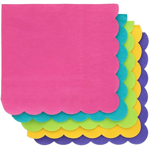 Juvale Servilletas de papel de 2 capas, borde festoneado, colores tropicales (paquete de 200)