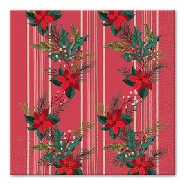 Punch Studio 20-Count Holiday Napkins - Disposable Paper Christmas Luncheon/Dinner Winter Florals Napkin, 6.5" Square, Red