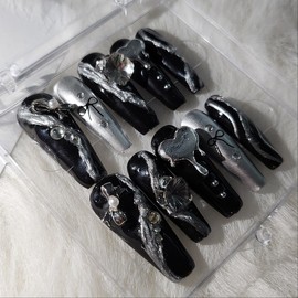 [Handmade Nail Tips] Melting Black - Lipstick / [수제네일팁] 멜팅 블랙 - 립스틱
