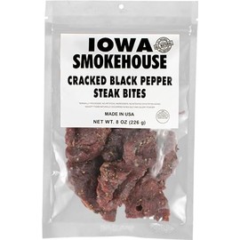 IOWA SMOKEHOUSE Steak Bites, Cracked Black Pepper - Tender Nugget Meat Snack - All Natural & Gluten Free - 9g of Protein, All USA Beef - 8 Oz (resealable bag)…