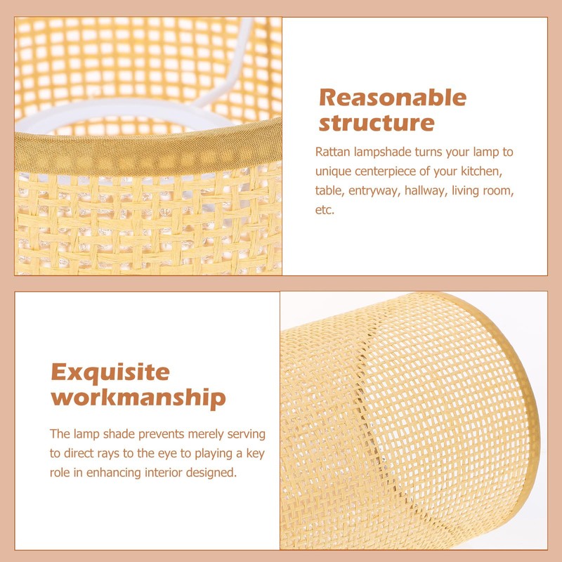 Angoily Rattan Drum Lampshade Replacement E27-E14 Barrel Lampshade Snap On
