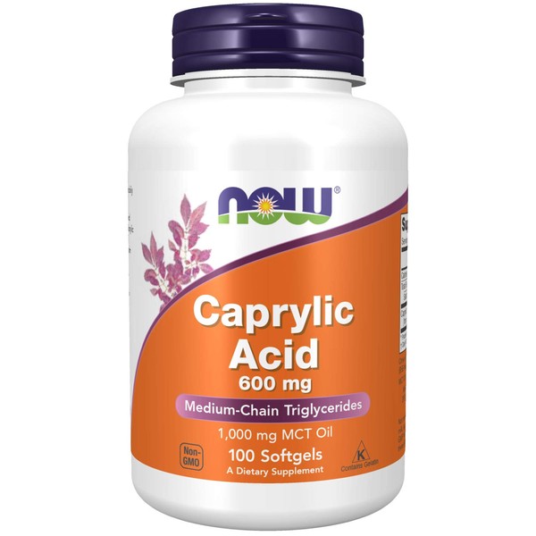 NOW Supplements, Caprylic Acid 600 mg, Medium-Chain Triglycerides, 100 Softgels