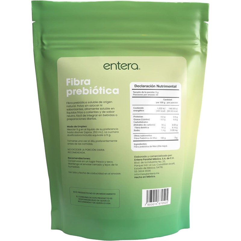 Entera Fibra Prebiótica 450 g en Polvo Fibra Soluble Sin